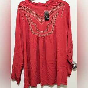 NWT Torrid Crinkle Gauze Relaxed Embroidered Long Sleeve Blouse Size 3X